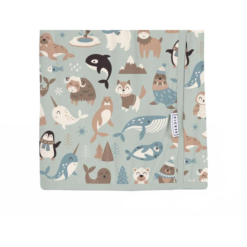 NEW KICKEE swaddle perfect blanket in aloe arctic animals